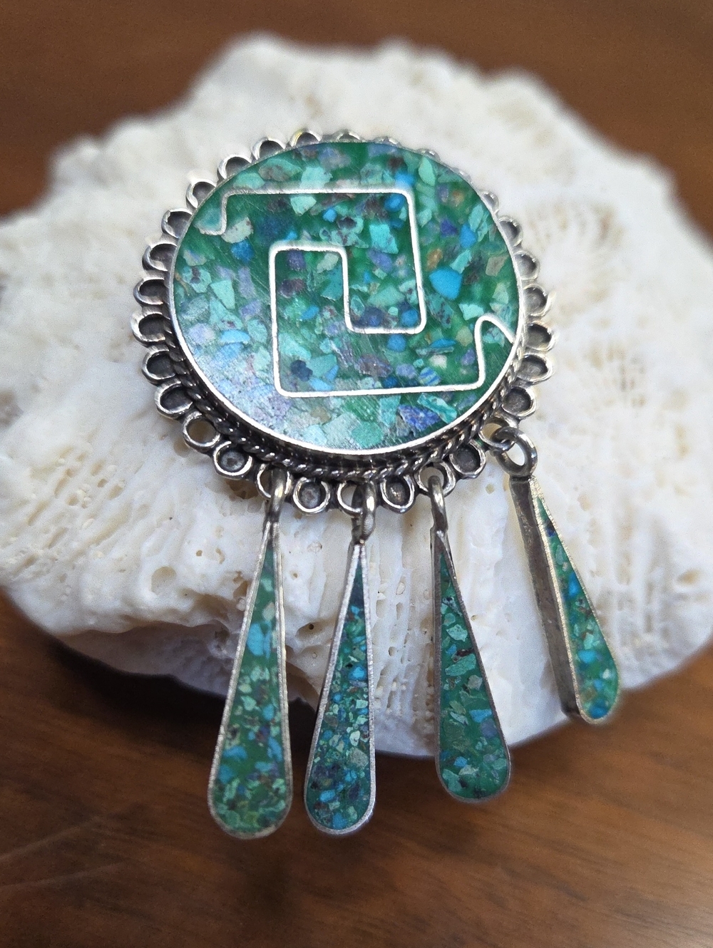 Vintage Taxco Turquoise Pendant Or Brooch 925 Sterling